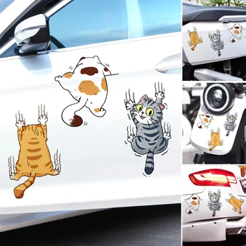 Красочная наклейка с изображением кошки на автомобиль, съемные автомобильные наклейки с царапинами для холодильников