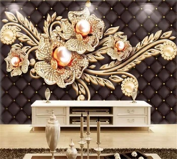 Обои beibehang на заказ высокого класса фото модные черные простые украшения бриллиант жемчужный цветок Европейский узор фоновая стена
