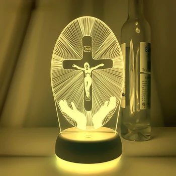 Светодиодный ночник с изображением Распятия Иисуса для украшения церкви, классный подарок для христиан, настольная лампа для комнаты с USB-питанием от аккумулятора