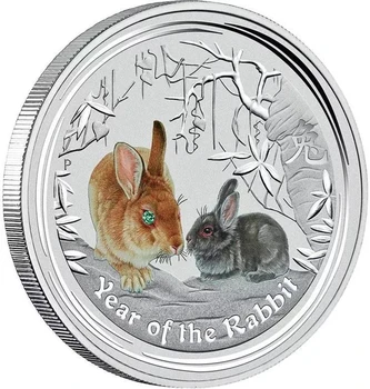 Год Кролика, Австралия, Памятные монеты с животными, 1 унция Серебра 9999 пробы, Красочные Сувениры Елизаветы II, Подарки на Новый год