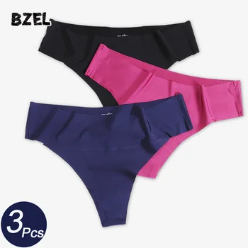 BZEL, 3 шт. /лот, сексуальные женские спортивные трусики, комплект нижнего белья, бесшовные стринги из ледяного шелка, танга со средней талией, удобные женские стринги-танга