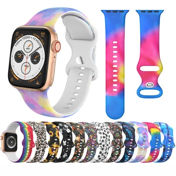 Многоцветный ремешок с цветочным принтом для Apple Watch 38 мм 40 мм 42 мм 44 мм Сменный силиконовый браслет для серии Iwatch