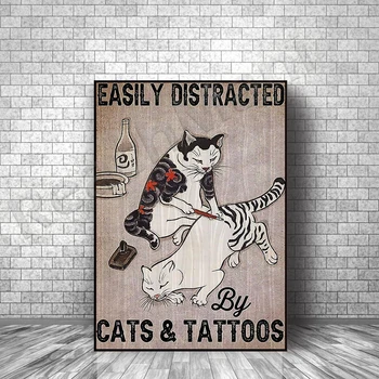 Легко отвлекаться на кошек и татуировки. Плакаты с забавными кошачьими татуировками, рисунки с татуировками, подарки для кошек