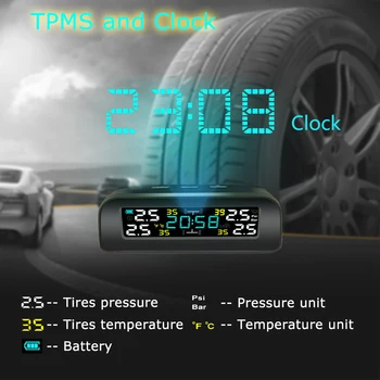 Универсальная автоматическая TPMS Беспроводная Система контроля давления в шинах Солнечные Часы ЖК-дисплей Датчики давления в шинах Автомобильные TPMS