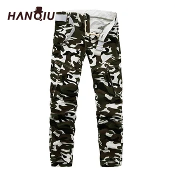 HANQIU, 9 цветов, Модные камуфляжные брюки-карго, мужские Брюки-карандаш, Удобные хлопковые Свободные мужские брюки без пояса