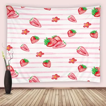 Декор в розовую полоску, настенный Гобелен с красной клубникой и фруктами, Мягкое домашнее одеяло из полиэстера, Гобелены для спальни в общежитии, гостиной