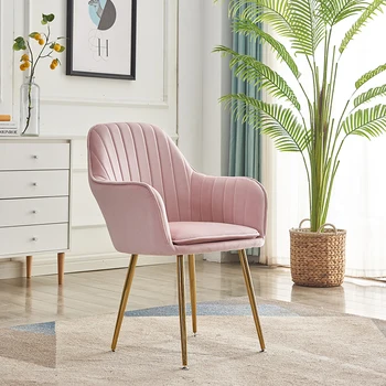 Скандинавское кресло для гостиной и столовой Эргономичное Роскошное кресло с бархатной спинкой Розовое кресло для макияжа для девочек Мебель для табуретов