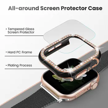 Блестящее стекло + Чехол для Apple Watch case 40 мм 44 мм 42 мм 38 мм iWatch Diamond bumper + Защитная пленка для экрана iwatch series 3 4 5 6 SE