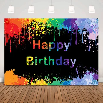 Фон с разбрызгиванием граффити на тему Дня рождения для оформления вечеринки Art Splash Paint Happy Birthday Background Photobooth