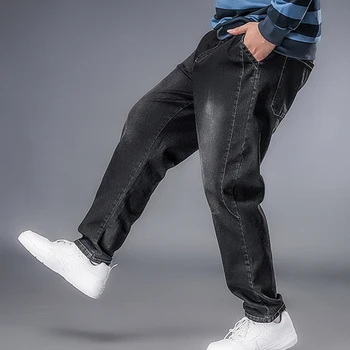 Джинсы для бега трусцой мужские джинсовые шаровары ретро синий мотоциклетный свободный шнурок с эластичной резинкой на талии мятые брюки для ног большой размер XL-7XL