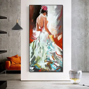 Ручная роспись маслом художника, настенное искусство ручной работы, сексуальные женщины в белом вечернем платье, холст, картина маслом для домашнего декора стен