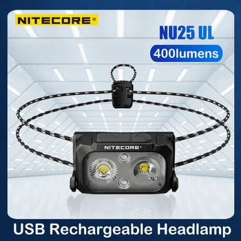 Светодиодная фара NITECORE NU25 UL, USB-перезаряжаемая фара, 400 люмен, ультралегкий головной фонарь белого/ красного цвета для ночной рыбалки