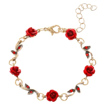 Винтажный браслет с цветком Красной розы, готические свадебные украшения для женщин, цепочка на ключицу, обручальные украшения