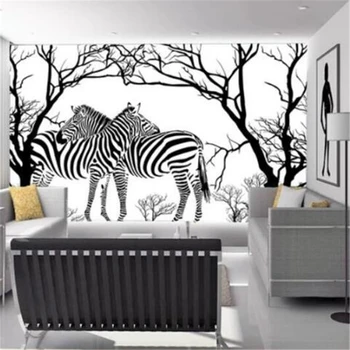 изготовленные на заказ большие обои, 3d фрески, высококачественное современное искусство, черно-белое рельефное абстрактное дерево, зебра, фоновая стена для телевизора в гостиной