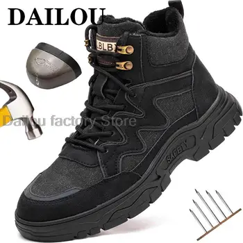 Мужская рабочая защитная обувь, зимние рабочие ботинки, строительная защитная обувь, защитные ботинки со стальным носком, противоударные рабочие кроссовки