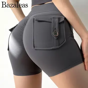 2023 bazaleas store traf Летние Облегающие шорты для фитнеса С карманами И рюшами на Заднице, официальная женская одежда