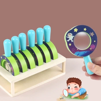 Мультяшная Деревянная Ручная Лупа, инструменты для чтения с увеличительным стеклом, Обучающая Портативная игрушка для детей, школьные принадлежности