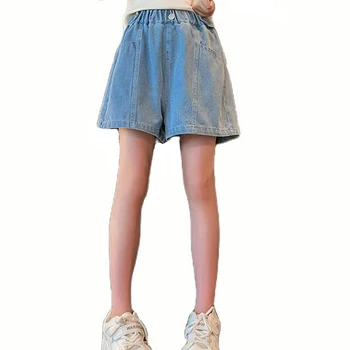 Джинсовые шорты для девочек, однотонные джинсы для девочек, джинсы в повседневном стиле, летняя детская одежда для детей 6, 8, 10, 12, 14