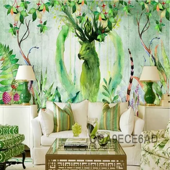 wellyu Индивидуальные большие фрески, расписанные вручную суккулентные растения Американский ретро пасторальный диван с головой оленя обои