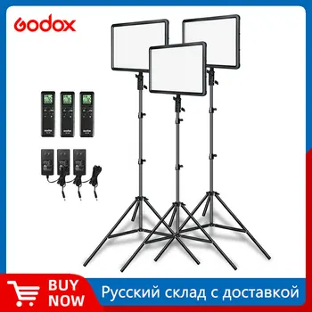 Godox 3PCS LEDP260C Ультратонкий 30W 3300-5600k Светодиодный Панельный Светильник для Видеосъемки с 3ШТ 2-метровой Световой Подставкой для Видеостудийных Светильников