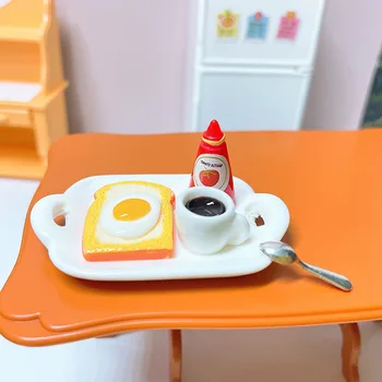 Кукольный домик в миниатюре 1: 6, Омлет, Кофейная Тарелка, Ложка, Набор для завтрака, Реквизит для съемок игр с едой