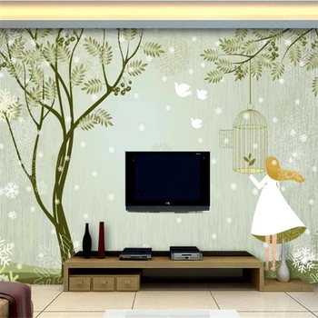 wellyu Пользовательские обои 3d фотообои лесная девушка ручная роспись дерева ТВ фон настенная живопись 3d обои papel de parede