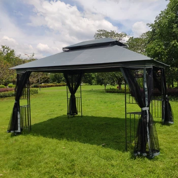13x10 футов открытый внутренний дворик Палатка Пергола солнцезащитный козырек с вентилируемым двойным верхом и четырехсторонней сеткой от комаров