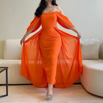 Стильные длинные шифоновые вечерние платья оранжевого цвета на бретелях, длиной до щиколоток, футляр, женское вечернее платье-футляр.