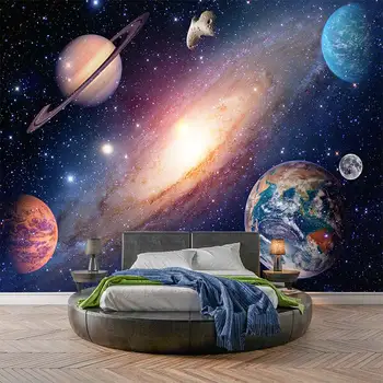Современная простая земля, планета, вселенная, звездное небо, индивидуальная гостиная, спальня, самоклеящиеся обои, фреска