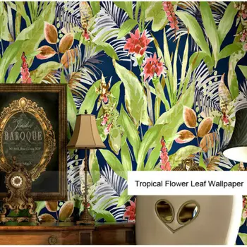 10 м Обои с тропическим цветочным рисунком Гостиная Спальня Листья Обои Чистая бумага