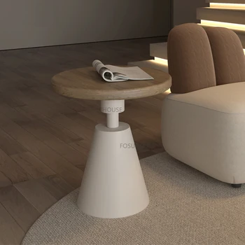 Журнальный столик из массива дерева в скандинавском стиле для мебели для кафе, маленький чайный столик в кремовом стиле, легкий роскошный стол для переговоров, белый круглый стол