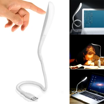 Гибкий портативный USB-ночник с регулируемой яркостью, светодиодный сенсорный датчик, настольная лампа для Power Bank, кемпинговых ПК, ноутбуков, книжного столика, ночника