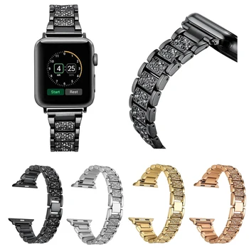 Ремешок для Apple Watch 38 мм 42 мм Металлический Браслет Из Нержавеющей Стали с Бриллиантами Спортивный Ремешок для Apple Watch Series 3 Series 2 Series 1