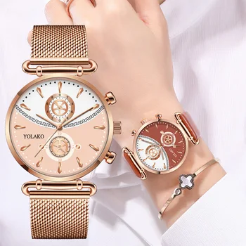 Женские часы роскошного бренда Reloj Mujer, новые универсальные кварцевые часы с металлическим сетчатым ремешком