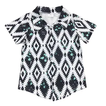 Рубашки для маленьких мальчиков, летние топы с короткими рукавами, блузки с геометрическим принтом, детская повседневная одежда