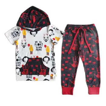 Толстовка Fright Clown с карманом, Рубашка с коротким рукавом, топ, Брюки Blood Palm, Комплекты одежды для мальчиков из 2 предметов, детские наряды на Хэллоуин