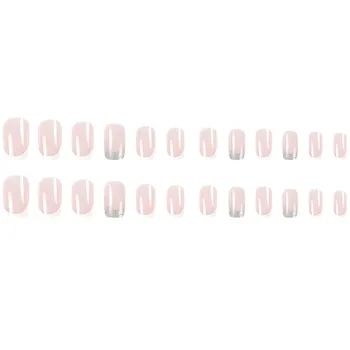 Накладные ногти с французским блеском с белым краем, полное покрытие, накладные ногти из стойкой смолы для вечеринок для женщин и девочек