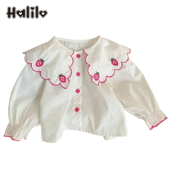 Halilo Baby Весна 2023, блузки для девочек с длинными рукавами, хлопковый воротник Питер Пэн, белая детская одежда