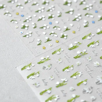 Ландыш Красивые наклейки для ногтей в виде бабочки Зеленые Белые Маленькие 5D Рельефные наклейки для ногтей Кавайные Аксессуары для ногтей Типсы для ногтей