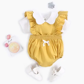 Боди, одежда для маленьких девочек, однотонный комбинезон для новорожденных, комплект с подтяжками, летний костюм для ползания, детская одежда, комплект из двух предметов