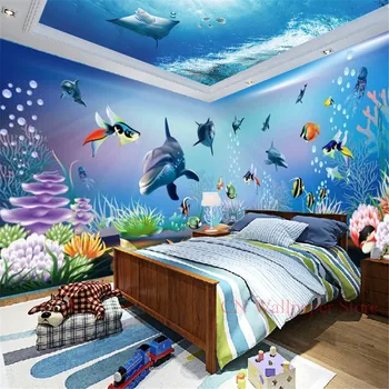 Обои на потолок на заказ, Дельфин, мир океана, большая настенная роспись для комнаты мальчика, декор спальни, Плакат на крыше, фон гостиной