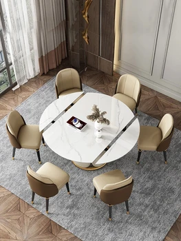 Вращающийся и растягивающийся круглый стол из каменной плиты, итальянский легкий роскошный стол, современная простая комбинация обеденного стола и стула