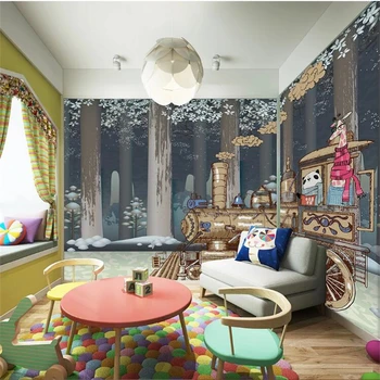 wellyu обои 3d обои для стен домашний декор Обои на заказ с мультяшными животными поезд лес детская комната 3D фреска фон стены