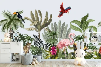 Обои на заказ, Ручная роспись стен с тропическими растениями и животными, Фоновые фотообои для гостиной, спальни, офиса, телевизора
