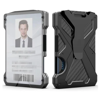 Мини-кошелек для мужчин Алюминиевый кошелек для кредитных карт Зажим для денег с прозрачным окошком Держатель идентификационного значка RFID Держатель банковской карты из углеродного волокна