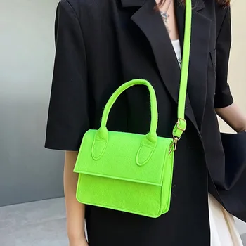 Женская сумка-мессенджер ярких цветов, модная фетровая повседневная сумка-тоут с пряжкой, однотонная маленькая квадратная сумка для девочки