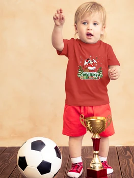 Детская футболка Disney Clothes с рисунком Микки Мауса для мальчиков, красный топ с коротким рукавом, Рождественская атмосфера, милая футболка для девочек