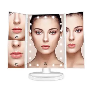 Светодиодное зеркало для макияжа со светодиодной подсветкой и держателем Туалетное зеркало Косметическая ванна 10-кратное Увеличительное стекло Настольный Складной Регулируемый 4 Панели