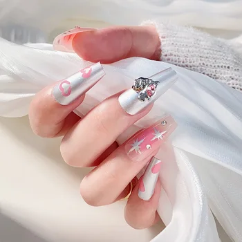 Носите продукт для ногтей Silver Star Moon Nail Patch Металлический Розовый объемный пластырь для ногтей Love В корейском стиле, маленький свежий Parity