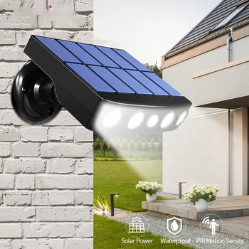 Мощный светодиодный настенный светильник на солнечной энергии, наружный датчик движения, Водонепроницаемое IP65 Освещение для садовой дорожки, гаража, двора, уличных фонарей